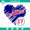17 heart SVG design featuring Josh Allen and Buffalo Bills logo in PNG, DXF, and EPS formats for download.