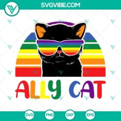 Ally Cat LGBT and Rainbow Pride Flag SVG downloads for LGBT Month, featuring vibrant designs. Perfect for digital projects.