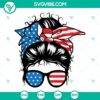 American patriotic messy bun hair SVG featuring mom design with American sunglasses, ideal for downloads.