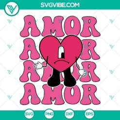 Amor Bad Bunny Valentine SVG images featuring Sad Heart Tattoo and Baby Benito in vibrant designs for Valentine's Day.