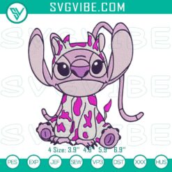 Angel Stitch cow embroidery design inspired by Lilo and Stitch characters, digital machine file for crafting projects.
