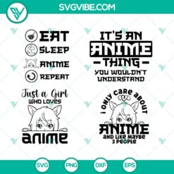 Anime SVG bundle with "Just A Girl Who Loves Anime" design, perfect for SVG download.