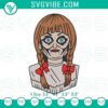 Horror doll Annabelle embroidery files for Halloween machine design, spooky and intricate sew pattern for crafting projects.