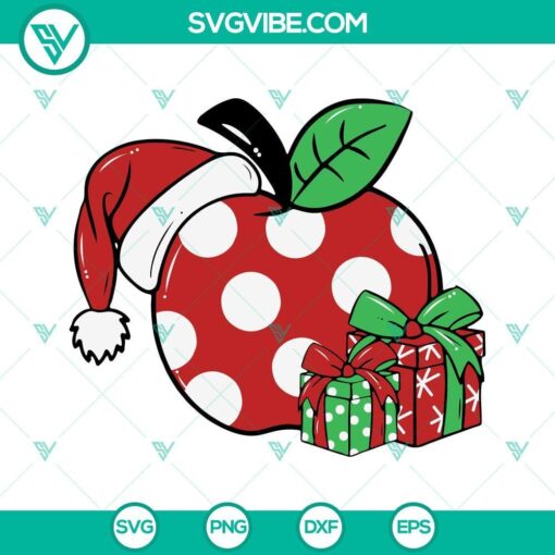 Santa hat Christmas SVG image with teacher apple design, perfect for Christmas crafts.