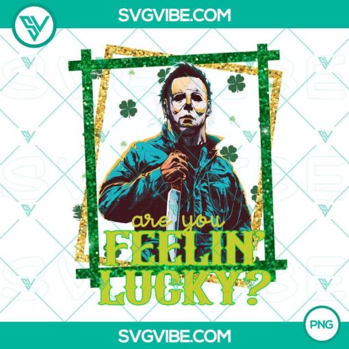 Michael Myers Shamrock Clover PNG for St Patricks Day celebration, lucky shamrock design, downloadable Happy St Patricks Day PNG images.