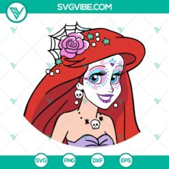 Ariel Disney Princess Halloween and Catrina SVG design for The Little Mermaid fans, instant download for crafts and projects.