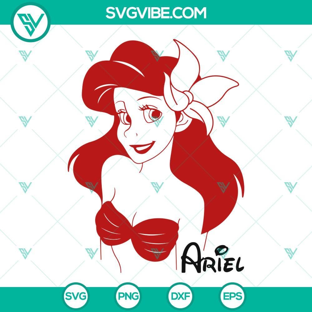 Ariel SVG, Disney Princess Movies SVG PNG DXF EPS Cricut A collection of Disney Princess inspired SVG images for Cricut, featuring Ariel from The Little Mermaid. Compatible formats: PNG, DXF, EPS.