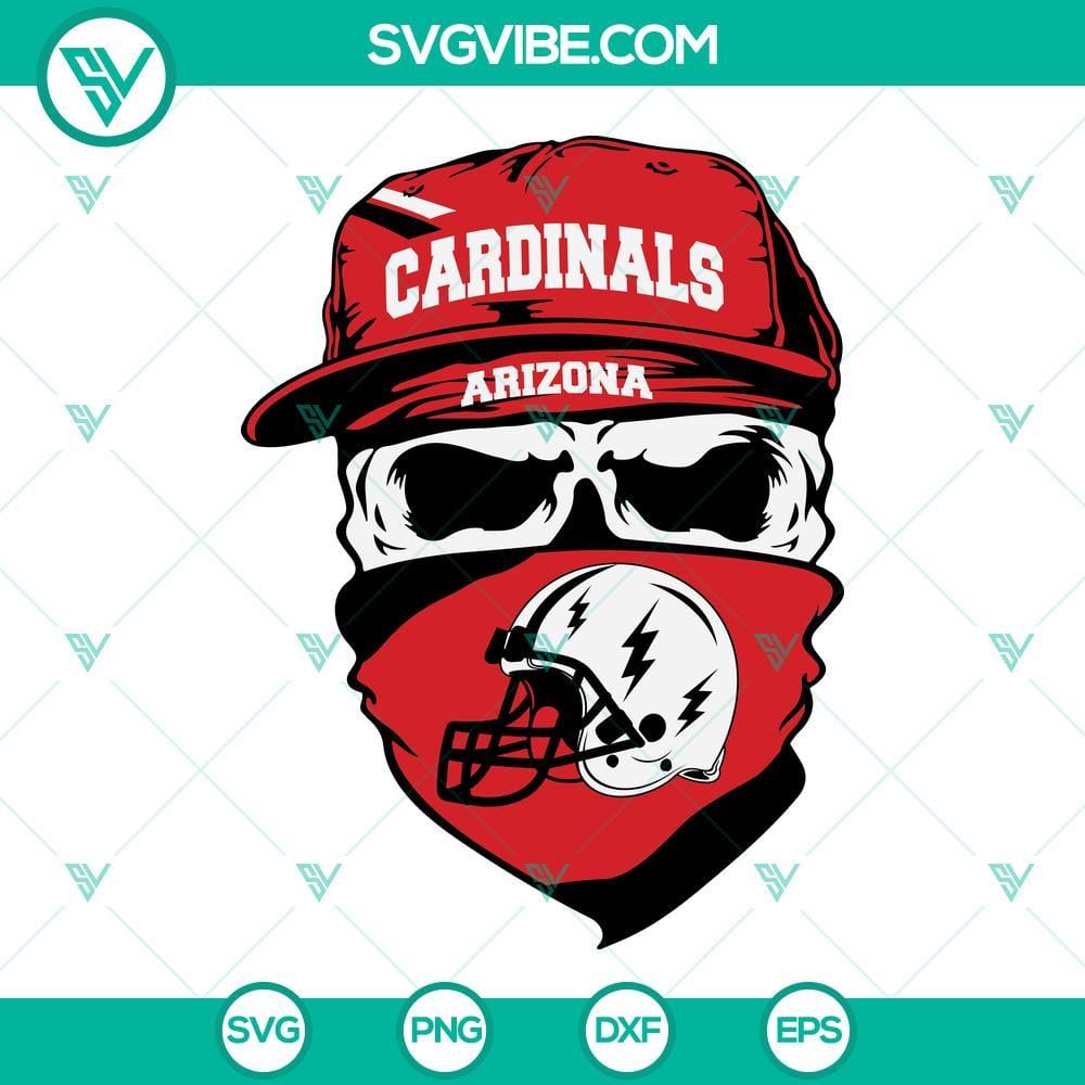 Arizona Cardinals Skull SVG, Cardinals Football SVG PNG DXF EPS Cut Files Arizona Cardinals skull SVG images for football fans. Includes SVG, PNG, DXF, and EPS files for crafting projects.