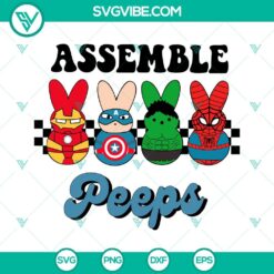 Superheroes bunny Easter SVG file digital download for peeps, featuring an assortment of colorful hero characters.