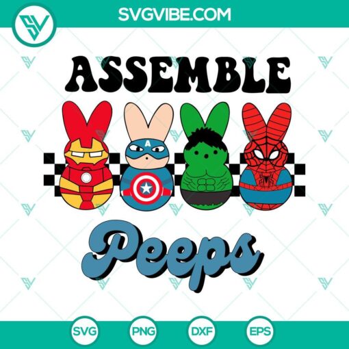 Superheroes bunny Easter SVG file digital download for peeps, featuring an assortment of colorful hero characters.