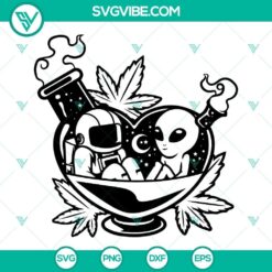 Astronaut and Alien Smoking Cannabis SVG with Moon in background, space-themed digital design illustration, perfect for stoner-themed projects.