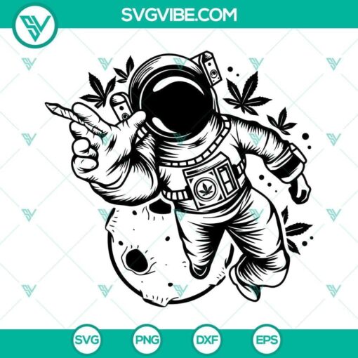 Illustration of astronaut smoking weed on moon, SVG download. Bold design for space enthusiasts.