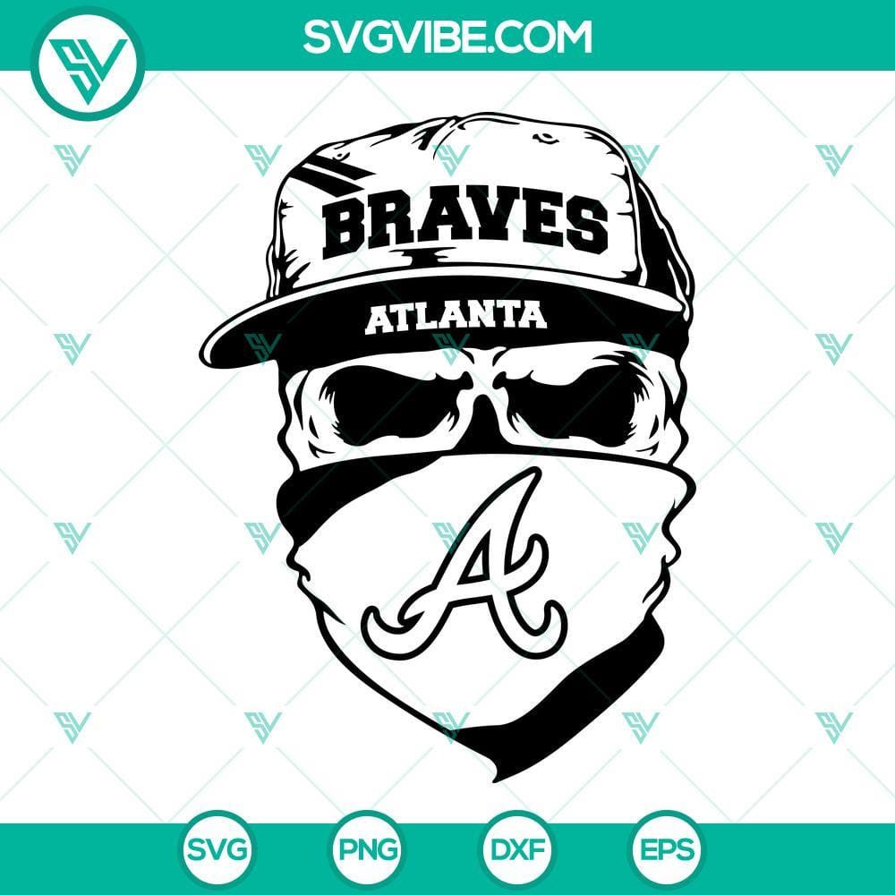 Atlanta Brave Skull SVG, Braves Baseball SVG PNG DXF EPS Cut Files Atlanta Brave Skull SVG Images, Braves Baseball SVG File PNG DXF EPS Cut 1