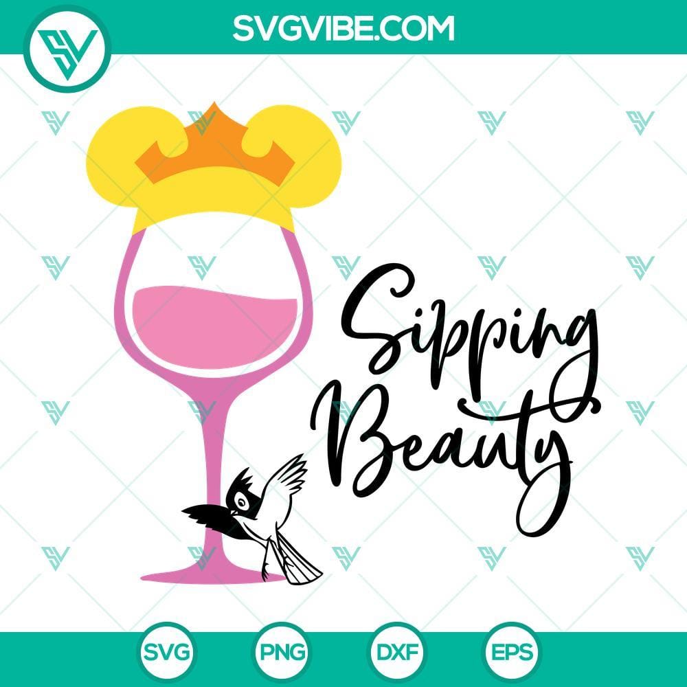 Aurora Sipping Beauty SVG, Princess Wine Glass SVG, Aurora Sleeping Beauty SVG Aurora princess design for wine glass SVG files, perfect for craft projects and beauty lovers.