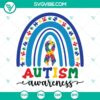 Autism awareness blue rainbow puzzle piece SVG images, ideal for supporting Autism Awareness campaigns and designs.