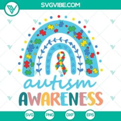Autism awareness rainbow puzzle piece SVG images for autism inclusion, perfect for digital designs and projects.