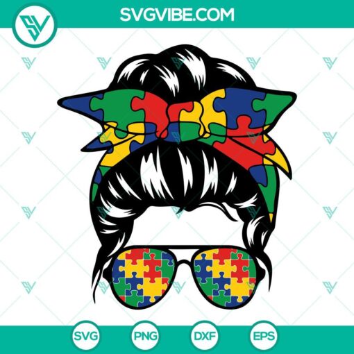 Autism Mom Messy Bun SVG design, Proud Mom Autism SVG File, Autism Mama SVG Files for digital downloads.