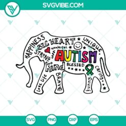 Autism awareness SVG with elephant and words design for Autism Mom, World Autism Day.
