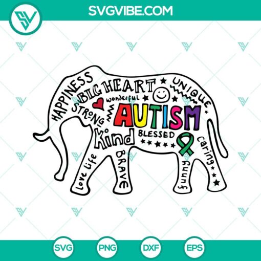 Autism awareness SVG with elephant and words design for Autism Mom, World Autism Day.