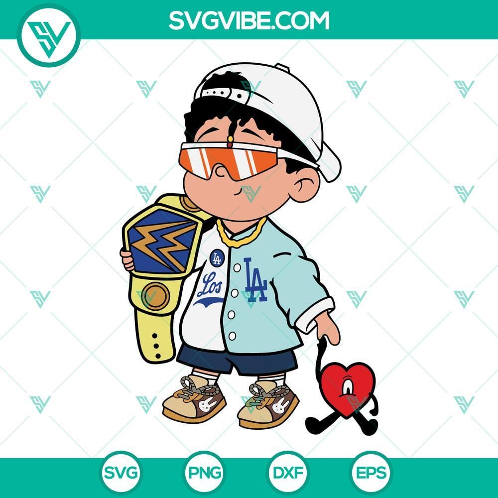 Baby Bad Bunny Baseball Los Angeles SVG PNG DXF EPS Digital File Clipart Bad Bunny baseball Los Angeles themed SVG digital file for babies in PNG, DXF, and EPS formats.