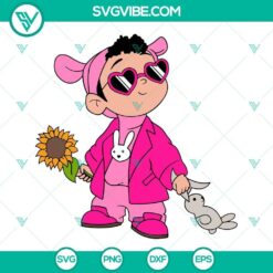 Baby Bad Bunny Sunflower SVG files with Baby Benito Bunny design in PNG, DXF, and EPS format for crafting projects.