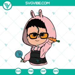 Baby Benito and Bad Bunny SVG images featuring adorable Easter-themed designs with lollipop accents. Perfect for crafts and projects.