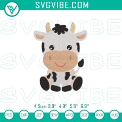 Baby Cow Embroidery File, Cute Cow Machine Embroidery Pattern