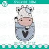 Baby cow in pocket embroidery file, cute farm animal design for crafts, sewing projects.