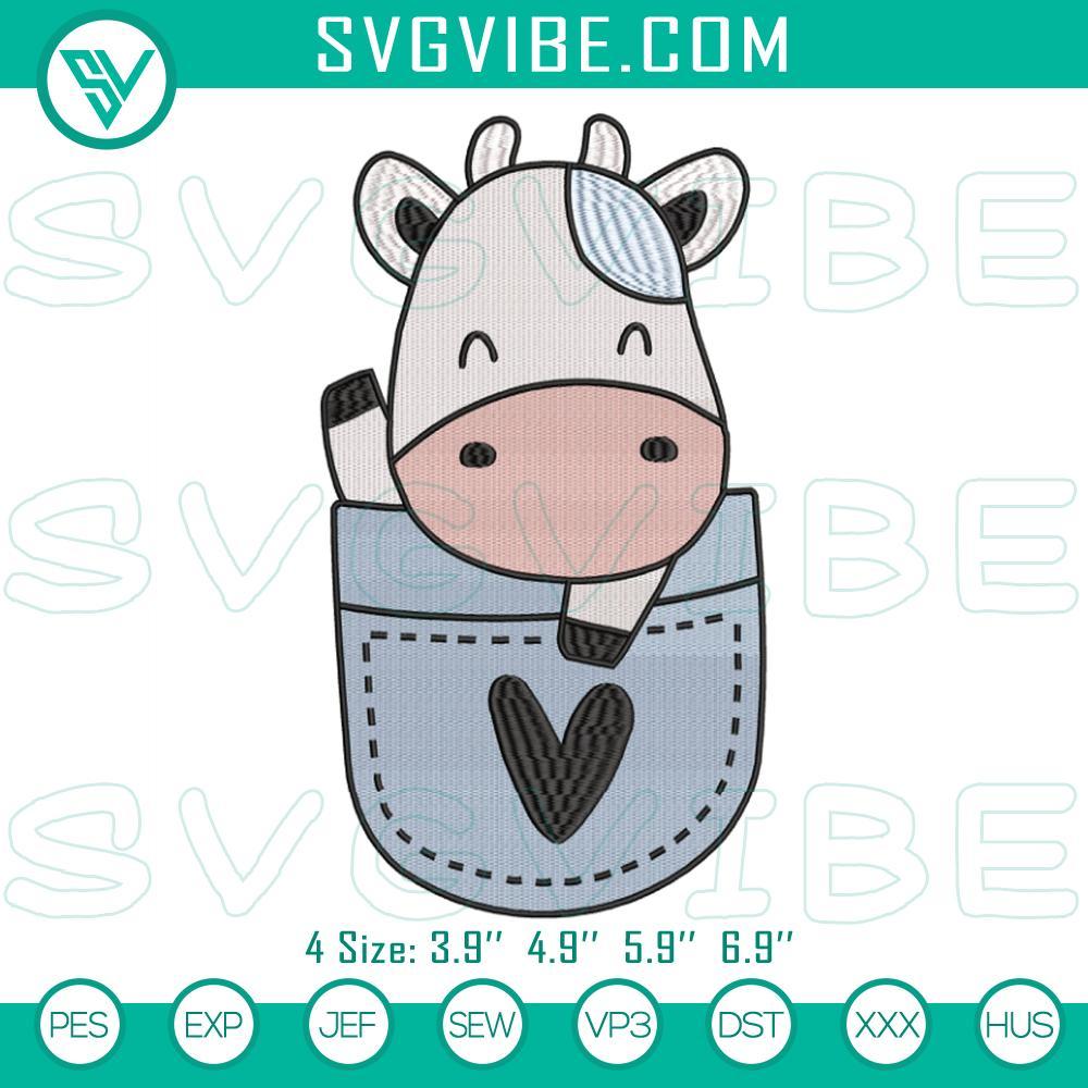 Baby Cow In Pocket Embroidery Designs Baby cow in pocket embroidery file, cute farm animal design for crafts, sewing projects.
