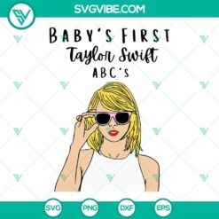 Taylor Swift-themed Baby First ABC's SVG download with Swiftie SVG file featuring Taylor's albums for fans.