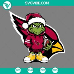 Baby Grinch Arizona Cardinals wearing Santa hat SVG image, ideal for Christmas crafts, in PNG EPS DXF formats.