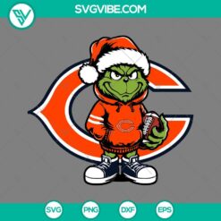 Baby Grinch Chicago Bears wearing Santa hat design in SVG, PNG, EPS, and DXF formats - perfect for holiday crafts and projects.