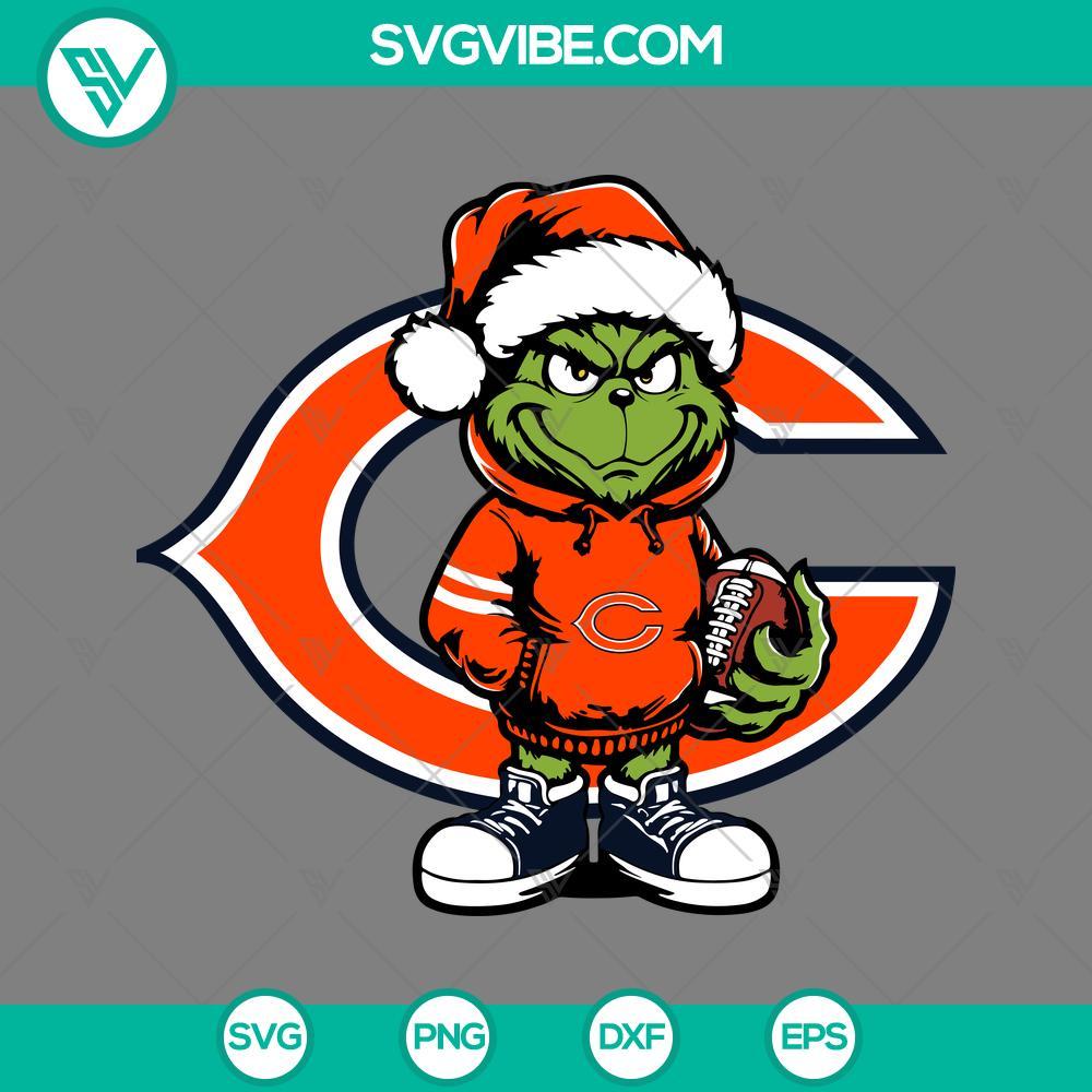 Baby Grinch Chicago Bears With Santa Hat SVG PNG EPS DXF Files Baby Grinch Chicago Bears wearing Santa hat design in SVG, PNG, EPS, and DXF formats - perfect for holiday crafts and projects.