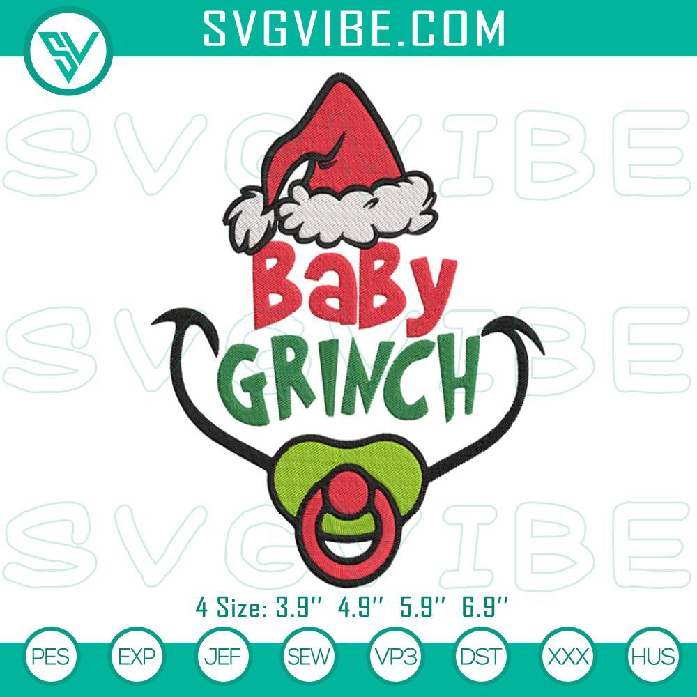 Baby Grinch Christmas Embroidery Design Files Christmas baby Grinch embroidery design file for holiday craft projects.