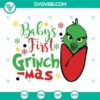 Baby Grinch Christmas SVG featuring "Baby's First Christmas" design for newborns. Perfect for holiday crafting projects.
