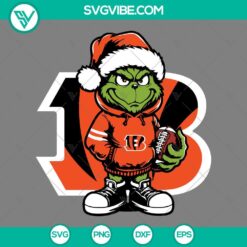 Baby Grinch Cincinnati Bengals wearing Santa hat, SVG, PNG, EPS, DXF files for NFL football fans.