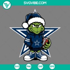 Baby Grinch Dallas Cowboys wearing Santa hat design in SVG, PNG, EPS, and DXF file formats for download.