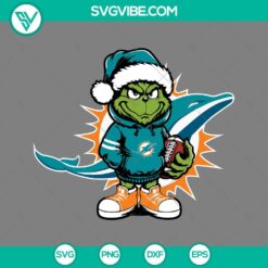Baby Grinch Miami Dolphins wearing a Santa hat SVG PNG EPS DXF files, cute Christmas sports design.