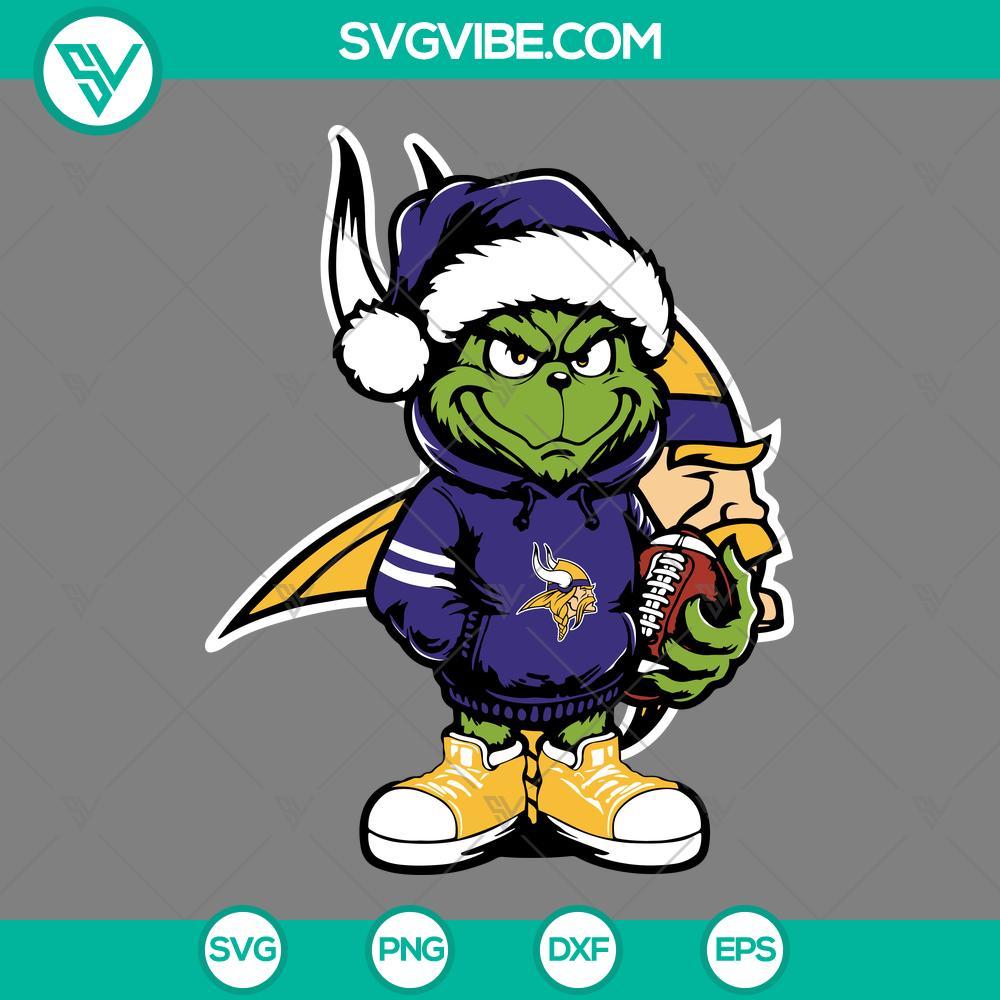 Baby Grinch Minnesota Vikings With Santa Hat SVG PNG EPS DXF Files Adorable Baby Grinch Minnesota Vikings with Santa Hat SVG file, perfect for Christmas crafts. Vikings themed design in various file formats.