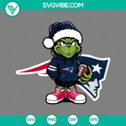 Baby Grinch New England Patriots wearing a Santa hat, perfect for Christmas crafting. SVG, PNG, EPS, DXF files included.