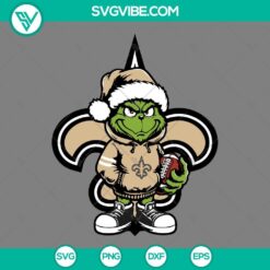 Baby Grinch New Orleans Saints with Santa hat digital design SVG download for fans. Great for holiday projects.