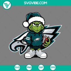 Baby Grinch Philadelphia Eagles fan wearing Santa hat design SVG download for Eagles football fans.