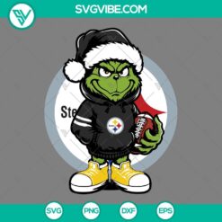 Baby Grinch Pittsburgh Steelers sporting Santa Hat SVG design file in PNG, EPS, and DXF formats, perfect for holiday crafting.