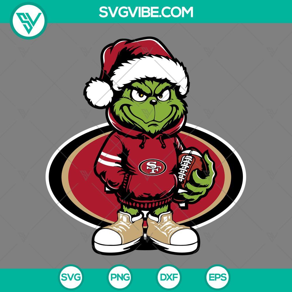 Baby Grinch San Francisco 49ers With Santa Hat SVG PNG EPS DXF Files Baby Grinch San Francisco 49ers fan with a Santa hat design, available in SVG, PNG, EPS, and DXF files.