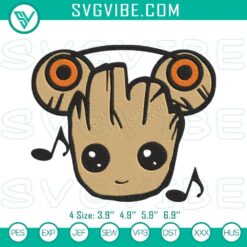 Baby Groot headphones embroidery designs featuring Groot music character pattern, ideal for fabric crafts and Marvel-themed projects.