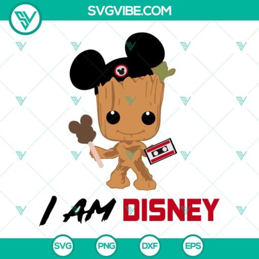 Baby Groot with Mickey Mouse Ears SVG image, Disney inspired design with I Am Disney SVG images, perfect for crafting projects.