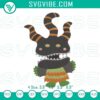 Harlequin demon embroidery designs inspired by Nightmare Before Christmas, perfect for spooky baby clothing projects.