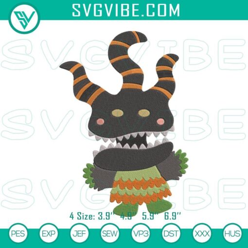 Harlequin demon embroidery designs inspired by Nightmare Before Christmas, perfect for spooky baby clothing projects.