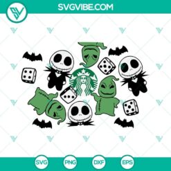 Baby Jack and Oogie Boogie Starbucks Cup SVG, a full wrap Halloween design featuring the iconic characters from Nightmare Before Christmas.