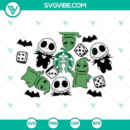 Baby Jack and Oogie Boogie Starbucks Cup SVG, a full wrap Halloween design featuring the iconic characters from Nightmare Before Christmas.